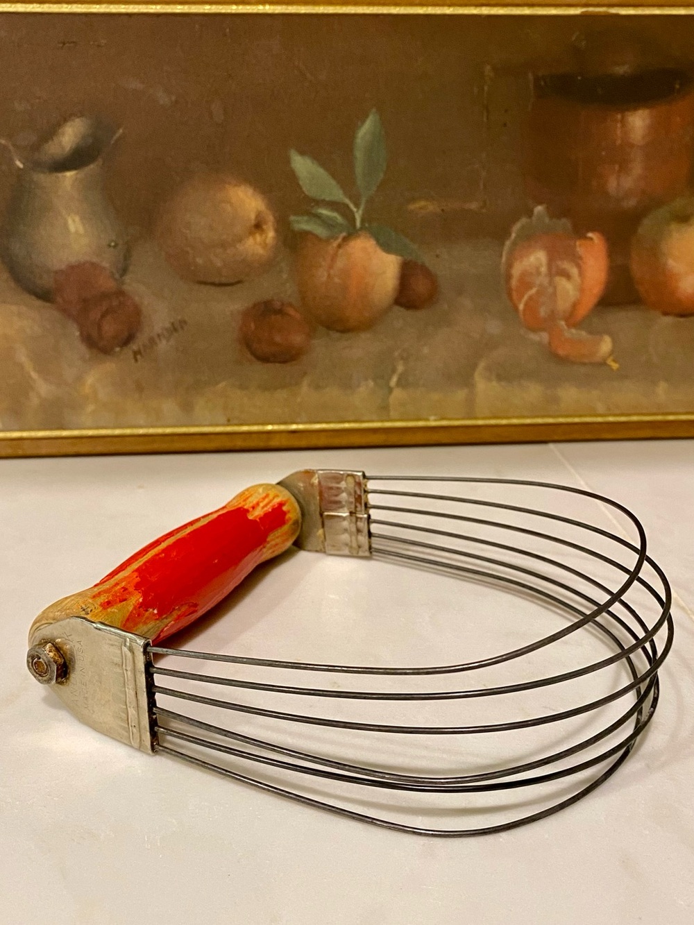 Vintage Androck Red Handle Pastry Cutter Blender. Chippy. Cottage Core Cute